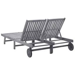 Berkfield Home 2-Person Sun Lounger Solid Acacia Wood in Grey - thumbnail 4