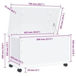 Berkfield Home Storage Chest with Wheels ALTA White 73x39.5x44 cm Solid Wood Pine - thumbnail 9