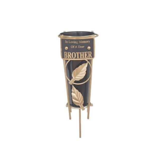 David Fischhoff Memorial Grave Metal Spike Flower Vase - Brother in Black