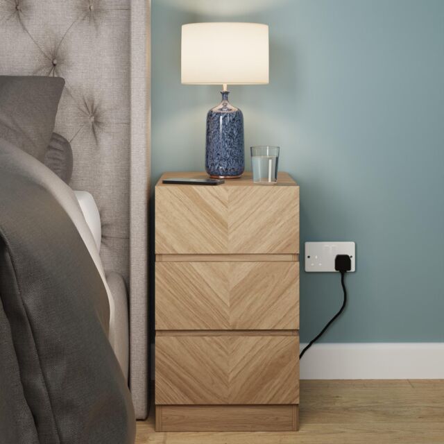 GFW Catania Pair of 3 Drawer Bedside Tables in Light Oak - image 1