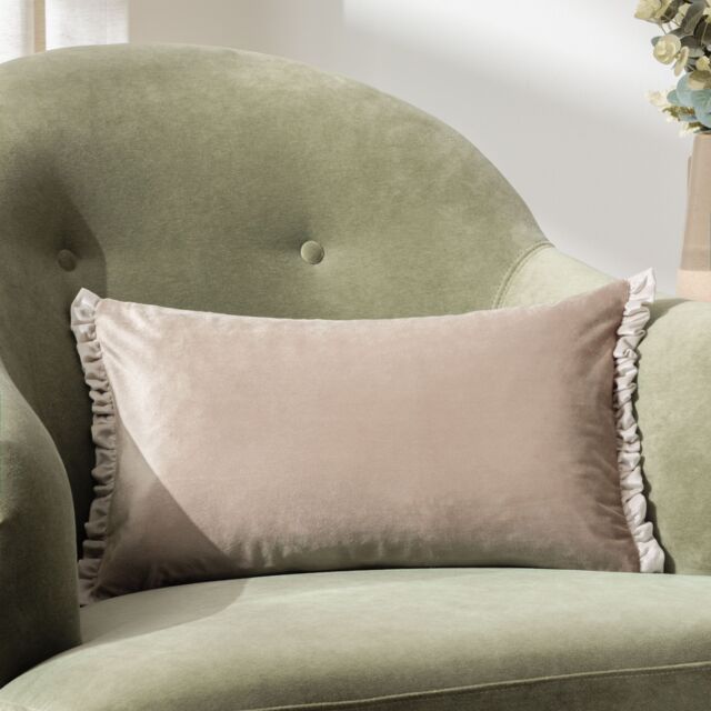 Wylder Tilly Velvet Frill Reversible Cushion in Beige - Size: 30 cm x 50 cm - image 1