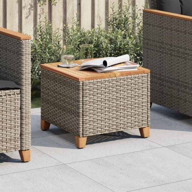 Berkfield Home Garden Table Grey 45x45x37 cm Poly Rattan Acacia Wood - Size: 45 x 45 x 37 cm - image 1