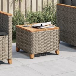 Berkfield Home Garden Table Grey 45x45x37 cm Poly Rattan Acacia Wood - Size: 45 x 45 x 37 cm - thumbnail 1