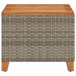 Berkfield Home Garden Table Grey 45x45x37 cm Poly Rattan Acacia Wood - Size: 45 x 45 x 37 cm - thumbnail 5