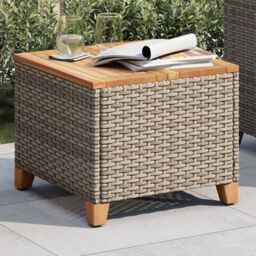 Berkfield Home Garden Table Grey 45x45x37 cm Poly Rattan Acacia Wood - Size: 45 x 45 x 37 cm - thumbnail 3
