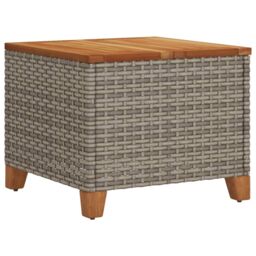 Berkfield Home Garden Table Grey 45x45x37 cm Poly Rattan Acacia Wood - Size: 45 x 45 x 37 cm - thumbnail 6
