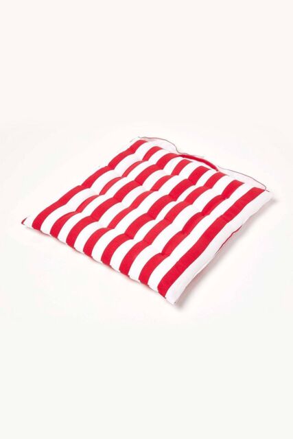 Homescapes Seat Pad Luxury Cotton Red Striped Indoor Outdoor Garden Cushion, 40cm - image 1