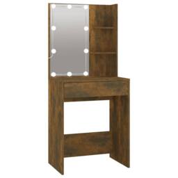 Berkfield Home LED Dressing Table with Cabinets Smoked Oak Engineered Wood in Brown - thumbnail 8