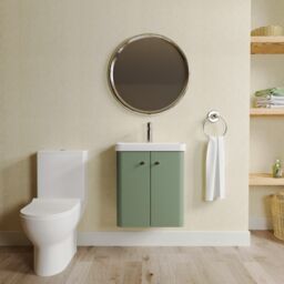 Balterley Wall Hung 2 Door Bathroom Vanity Unit, Tap & Toilet Pack, Green, 479mm in Green - thumbnail 2