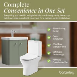 Balterley Wall Hung 2 Door Bathroom Vanity Unit, Tap & Toilet Pack, Green, 479mm in Green - thumbnail 7