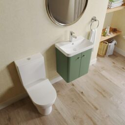 Balterley Wall Hung 2 Door Bathroom Vanity Unit, Tap & Toilet Pack, Green, 479mm in Green - thumbnail 3