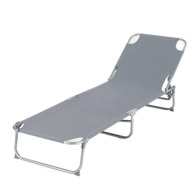LIVIVO Folding Sun Lounger Black Reclining Garden Sunbed Chair with Steel Frame PVC Fabric Outdoor Lounge Chair in Light Grey - image 1
