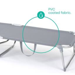 LIVIVO Folding Sun Lounger Black Reclining Garden Sunbed Chair with Steel Frame PVC Fabric Outdoor Lounge Chair in Light Grey - thumbnail 3