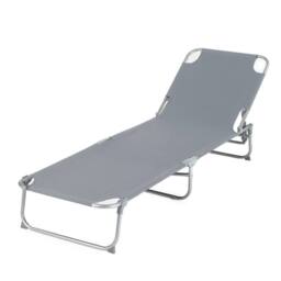 LIVIVO Folding Sun Lounger Black Reclining Garden Sunbed Chair with Steel Frame PVC Fabric Outdoor Lounge Chair in Light Grey