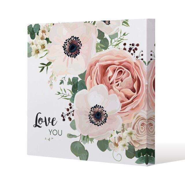 Benjamin Tate Design Garden Flower, Pink Peach Rose, White Anemone (Canvas Print) / 90 x 90 x 4cm in Natural - Size: 90 x 90 x 4 cm - image 1