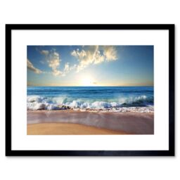 Artery8 Waves Crushing at Sandy Beach Shore Ocean Sea Summer Sunny Coastal Landscape Photograph Print Framed Wall Art Print Picture 12X16 inch - thumbnail 1