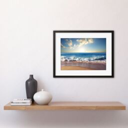 Artery8 Waves Crushing at Sandy Beach Shore Ocean Sea Summer Sunny Coastal Landscape Photograph Print Framed Wall Art Print Picture 12X16 inch - thumbnail 2