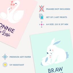 Artery8 Wall Art Print Pack of 2 A4 Scottish Kids Baby Nursery Bonnie Wee Boy Girl Lassie Laddie Swan Bunny Baby Pink & Blue Living Room s Set - thumbnail 4