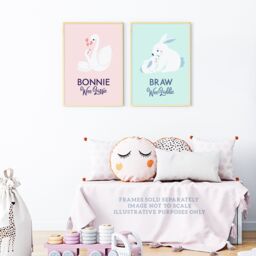 Artery8 Wall Art Print Pack of 2 A4 Scottish Kids Baby Nursery Bonnie Wee Boy Girl Lassie Laddie Swan Bunny Baby Pink & Blue Living Room s Set - thumbnail 2