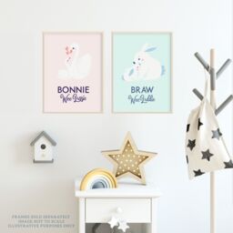 Artery8 Wall Art Print Pack of 2 A4 Scottish Kids Baby Nursery Bonnie Wee Boy Girl Lassie Laddie Swan Bunny Baby Pink & Blue Living Room s Set - thumbnail 3