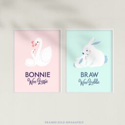 Artery8 Wall Art Print Pack of 2 A4 Scottish Kids Baby Nursery Bonnie Wee Boy Girl Lassie Laddie Swan Bunny Baby Pink & Blue Living Room s Set - thumbnail 5