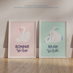 Artery8 Wall Art Print Pack of 2 A4 Scottish Kids Baby Nursery Bonnie Wee Boy Girl Lassie Laddie Swan Bunny Baby Pink & Blue Living Room s Set - thumbnail 6