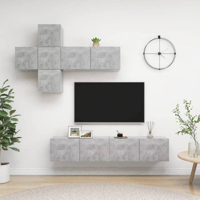 Berkfield Home 7 Piece TV Cabinet Set Concrete Grey Engineered Wood - image 1