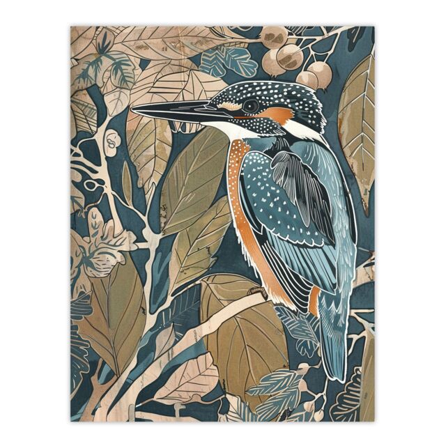 "Artery8 Kingfisher Bird on Tree Branch Blue Botanical Wall Art Print - Size: W24"" x H32""" - image 1