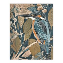 "Artery8 Kingfisher Bird on Tree Branch Blue Botanical Wall Art Print - Size: W24"" x H32""" - thumbnail 1
