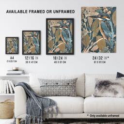 "Artery8 Kingfisher Bird on Tree Branch Blue Botanical Wall Art Print - Size: W24"" x H32""" - thumbnail 3