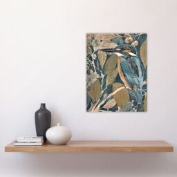 "Artery8 Kingfisher Bird on Tree Branch Blue Botanical Wall Art Print - Size: W24"" x H32""" - thumbnail 4