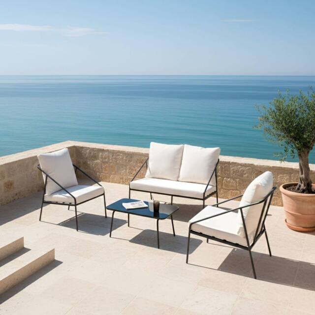 Wyld and Coco Black Metal Outdoor 4-Seater Set with Removable Covers - image 1