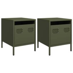 Berkfield Home Timeless Bedside Cabinets¬†2 pcs Olive Green 35x39x43.5 cm Steel - thumbnail 3