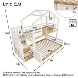 Merax White Single over Double Children's House Bunk Bed with Storage Stairs - thumbnail 2