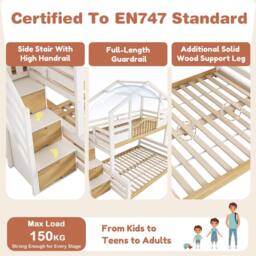 Merax White Single over Double Children's House Bunk Bed with Storage Stairs - thumbnail 4