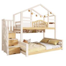 Merax White Single over Double Children's House Bunk Bed with Storage Stairs - thumbnail 9