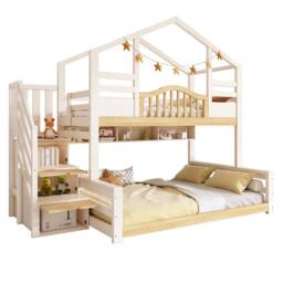 Merax White Single over Double Children's House Bunk Bed with Storage Stairs - thumbnail 5