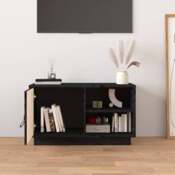 Berkfield Home TV Cabinet Black 70x34x40 cm Solid Wood Pine - Size: 70 x 34 x 40 cm - thumbnail 1