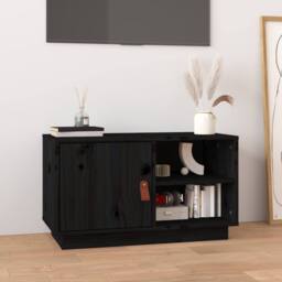 Berkfield Home TV Cabinet Black 70x34x40 cm Solid Wood Pine - Size: 70 x 34 x 40 cm - thumbnail 2