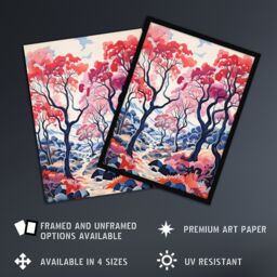 Artery8 Wall Art Print Autumn Trees Countryside Landscape Pink & Blue Framed - Size: A4 - thumbnail 2