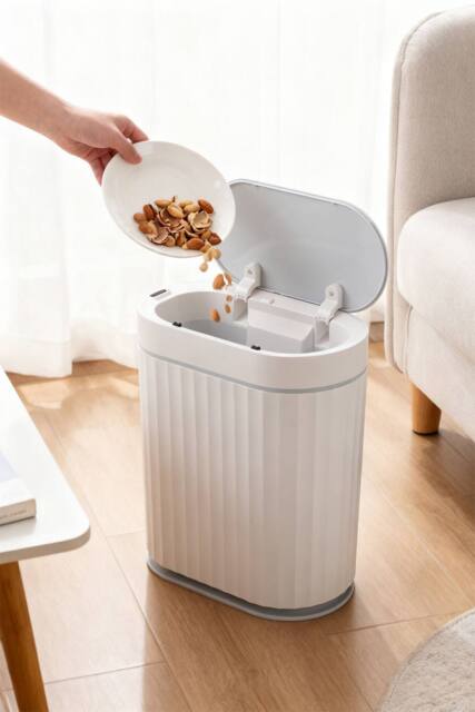 Living and Home 9L/7L Smart Sensor Rubbish Bin in Cool White - Size: Medium - image 1