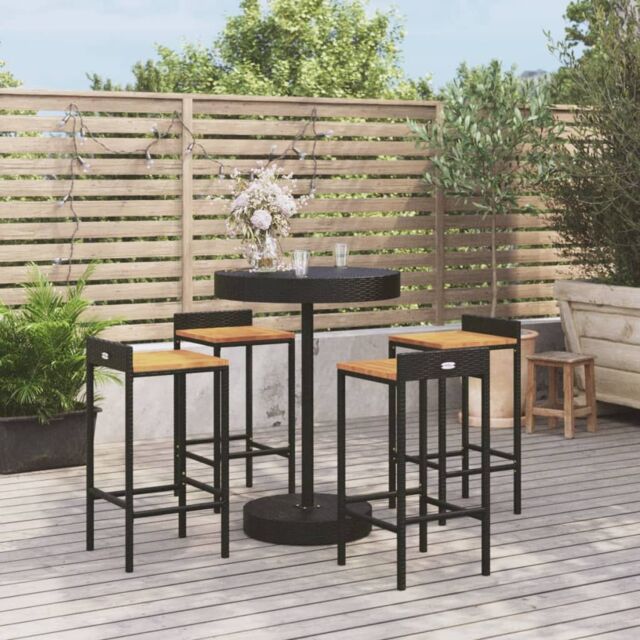 Berkfield Home 5 Piece Garden Bar Set Black Poly Rattan&Solid Wood Acacia - image 1