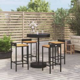 Berkfield Home 5 Piece Garden Bar Set Black Poly Rattan&Solid Wood Acacia - thumbnail 1