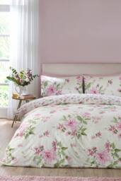 Catherine Lansfield 'Avebury Floral' Reversible Duvet Cover Set in Cream - Size: Super King - thumbnail 1