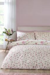 Catherine Lansfield 'Avebury Floral' Reversible Duvet Cover Set in Cream - Size: Super King - thumbnail 2