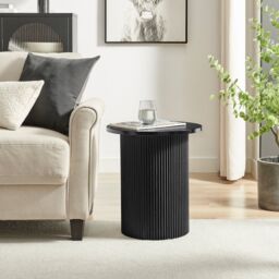 FurnitureboxUK Penrose Round Wooden Pedestal Side Table in Black - thumbnail 1