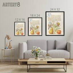 "Artery8 Caterpillar Flowers & Fruit Calligraphy Framed Canvas Wall Art Print - Size: W12"" x H16""" - thumbnail 4