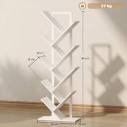 HOMCOM 9-Tier Tree Bookshelf with Steel Frame for Living Room, White - thumbnail 3