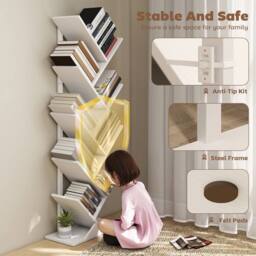 HOMCOM 9-Tier Tree Bookshelf with Steel Frame for Living Room, White - thumbnail 5