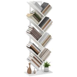 HOMCOM 9-Tier Tree Bookshelf with Steel Frame for Living Room, White - thumbnail 2